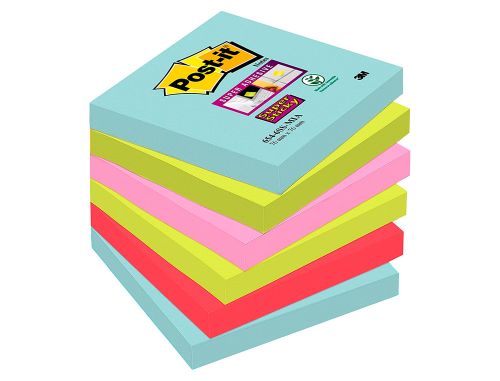 Bloco de notas adesivas post-it super sticky 76x76 mm com 90 folhas pack de 6 unidades cores miami , Post-it , 63071 , 0076308499419